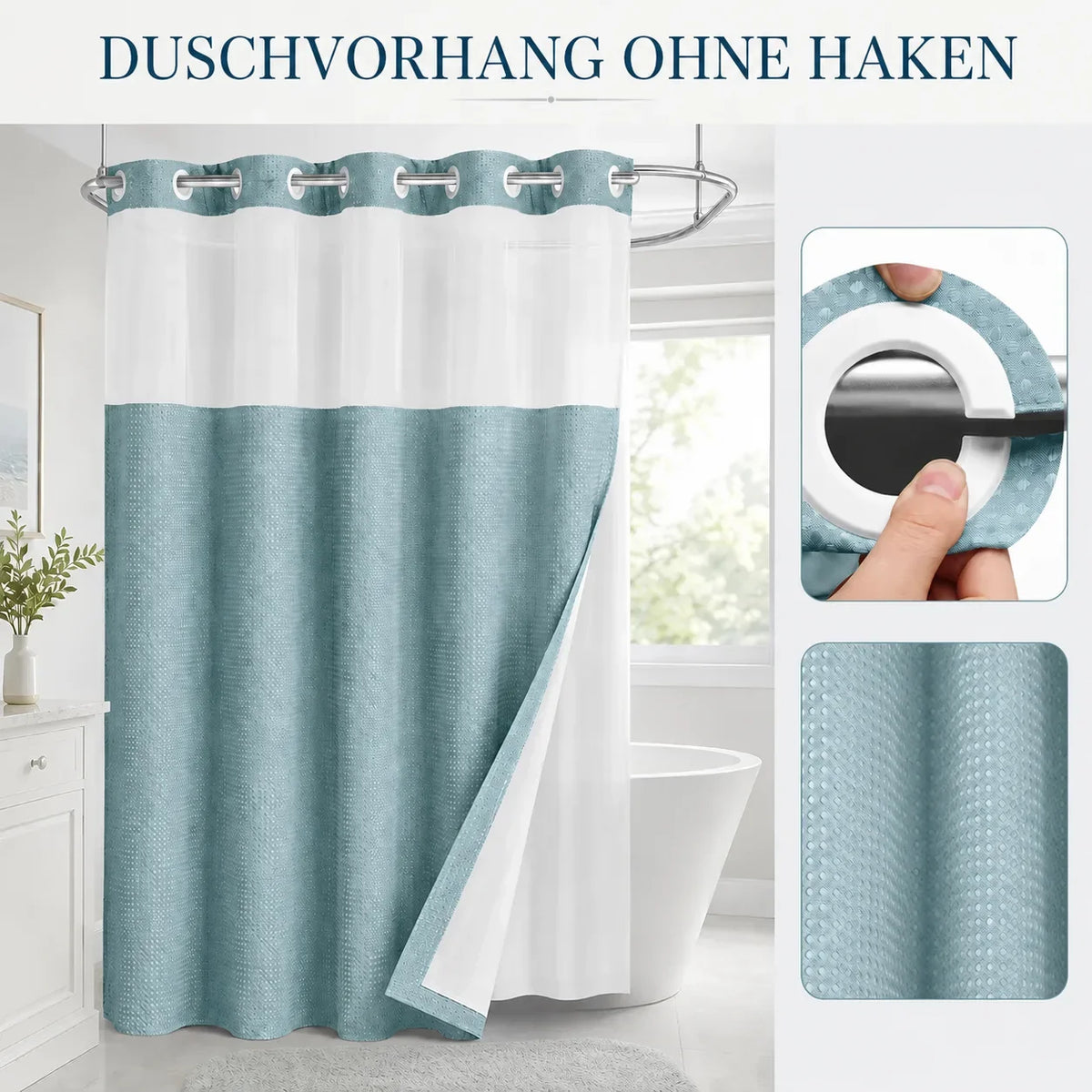 Duschvorhang ohne Haken – Petrol