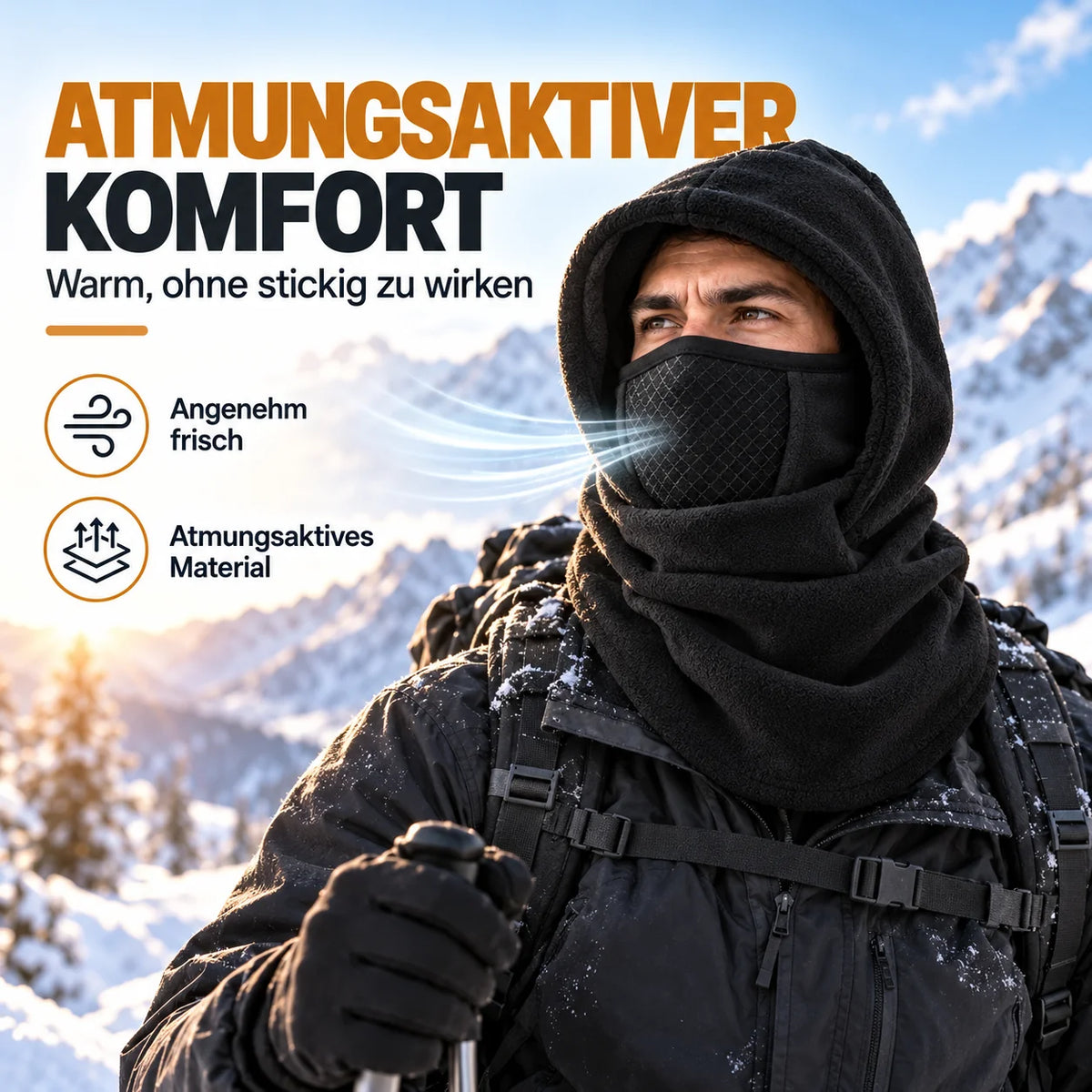 ✨❄️ 3-in-1 Thermo-Sturmhaube mit Fleece – Warme Kapuze mit Gesichtsmaske & Halswärmer für kalte Wintertage