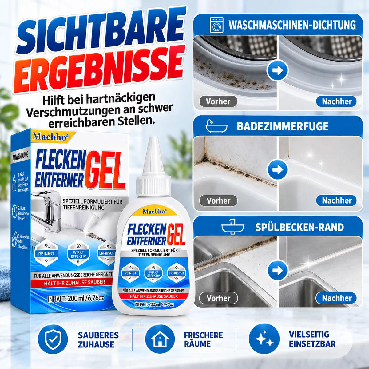 🧼 Maebho Fugenreiniger-Gel 200 ml – Haftstark gegen hartnäckige Flecken in Bad & Küche ✨ Bis zu 33 % Mengenrabatt
