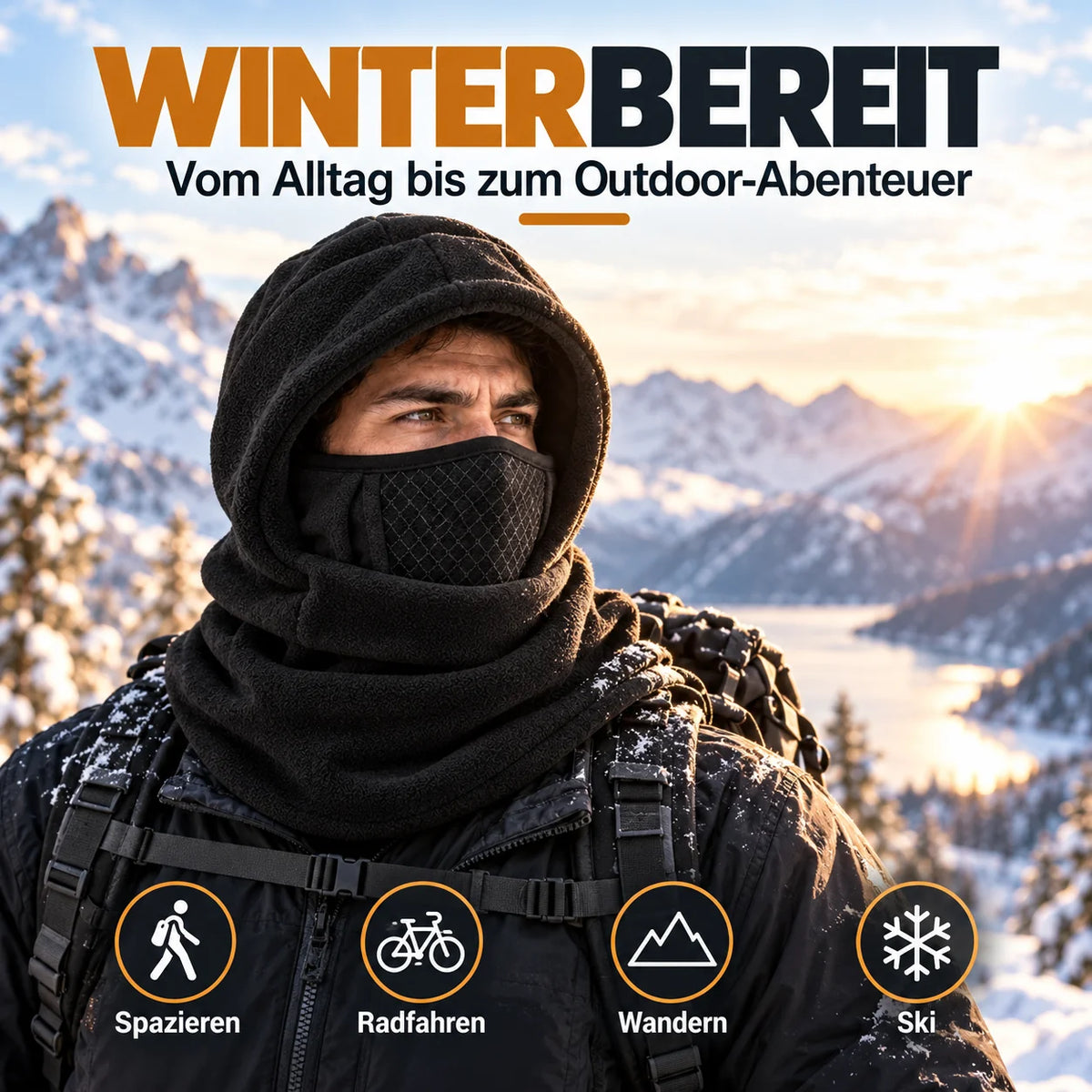✨❄️ 3-in-1 Thermo-Sturmhaube mit Fleece – Warme Kapuze mit Gesichtsmaske & Halswärmer für kalte Wintertage