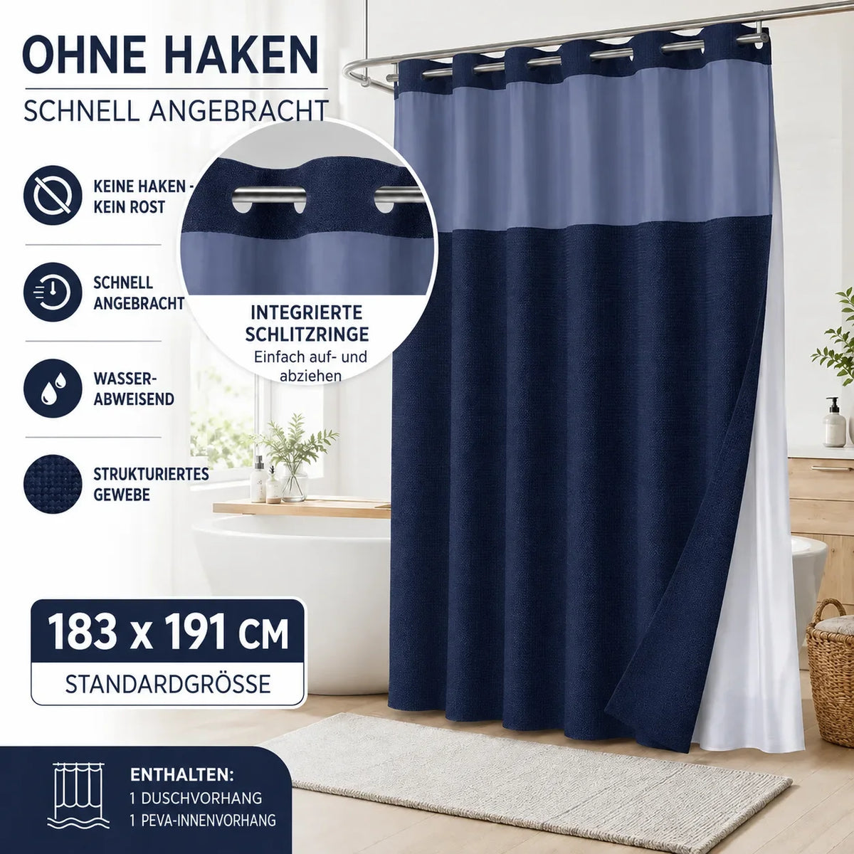 Duschvorhang-Set ohne Haken – Ansicht 3