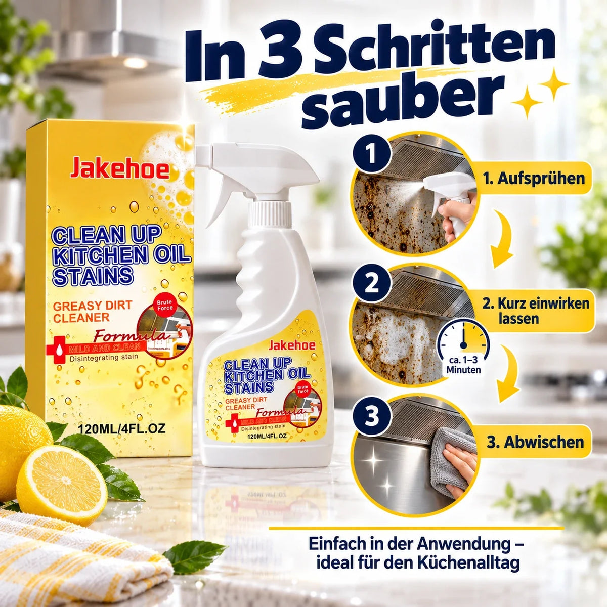 👑LETZTER TAG: 50 % RABATT⏰ – Küchen-Fettlöser gegen hartnäckige Öl- & Fettflecken