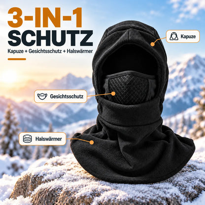 ✨❄️ 3-in-1 Thermo-Sturmhaube mit Fleece – Warme Kapuze mit Gesichtsmaske & Halswärmer für kalte Wintertage