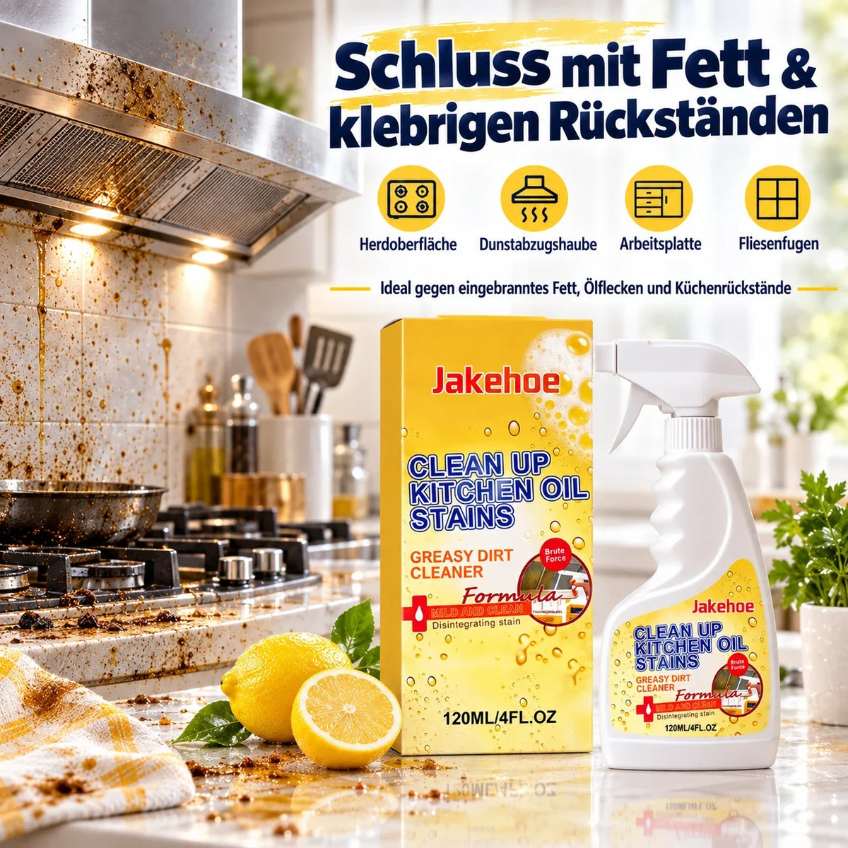 👑LETZTER TAG: 50 % RABATT⏰ – Küchen-Fettlöser gegen hartnäckige Öl- & Fettflecken