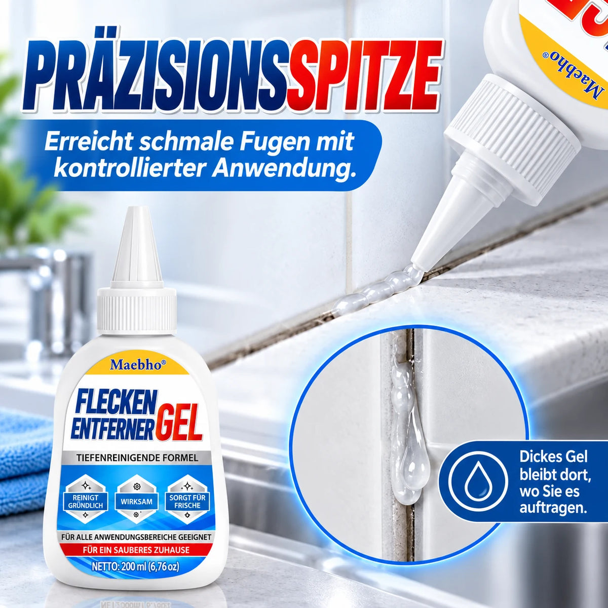 🧼 Maebho Fugenreiniger-Gel 200 ml – Haftstark gegen hartnäckige Flecken in Bad & Küche ✨ Bis zu 33 % Mengenrabatt