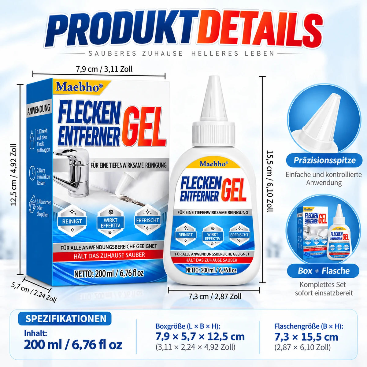 🧼 Maebho Fugenreiniger-Gel 200 ml – Haftstark gegen hartnäckige Flecken in Bad & Küche ✨ Bis zu 33 % Mengenrabatt
