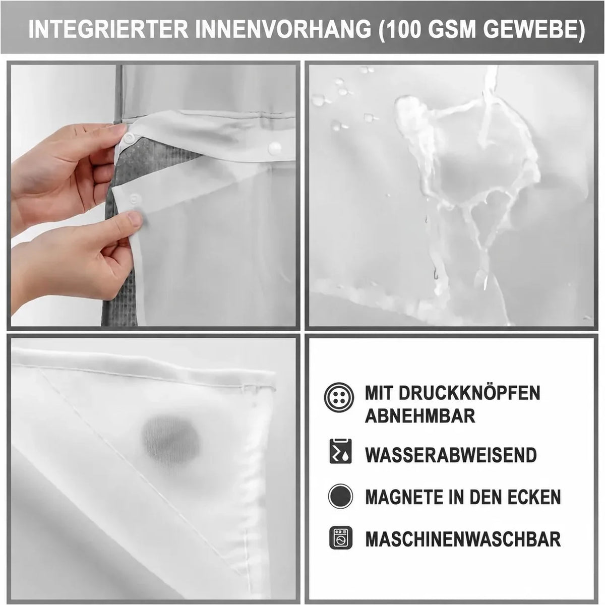 Duschvorhang-Set ohne Haken – Ansicht 8