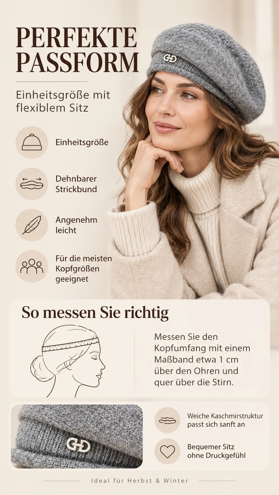✨ LETZTER TAG – 49 % RABATT 🔥❄️ Luxuriöse Damen-Kaschmir-Baskenmütze – Weicher & eleganter Winter-Look für jeden Anlass
