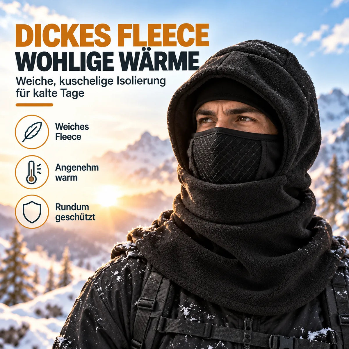 ✨❄️ 3-in-1 Thermo-Sturmhaube mit Fleece – Warme Kapuze mit Gesichtsmaske & Halswärmer für kalte Wintertage
