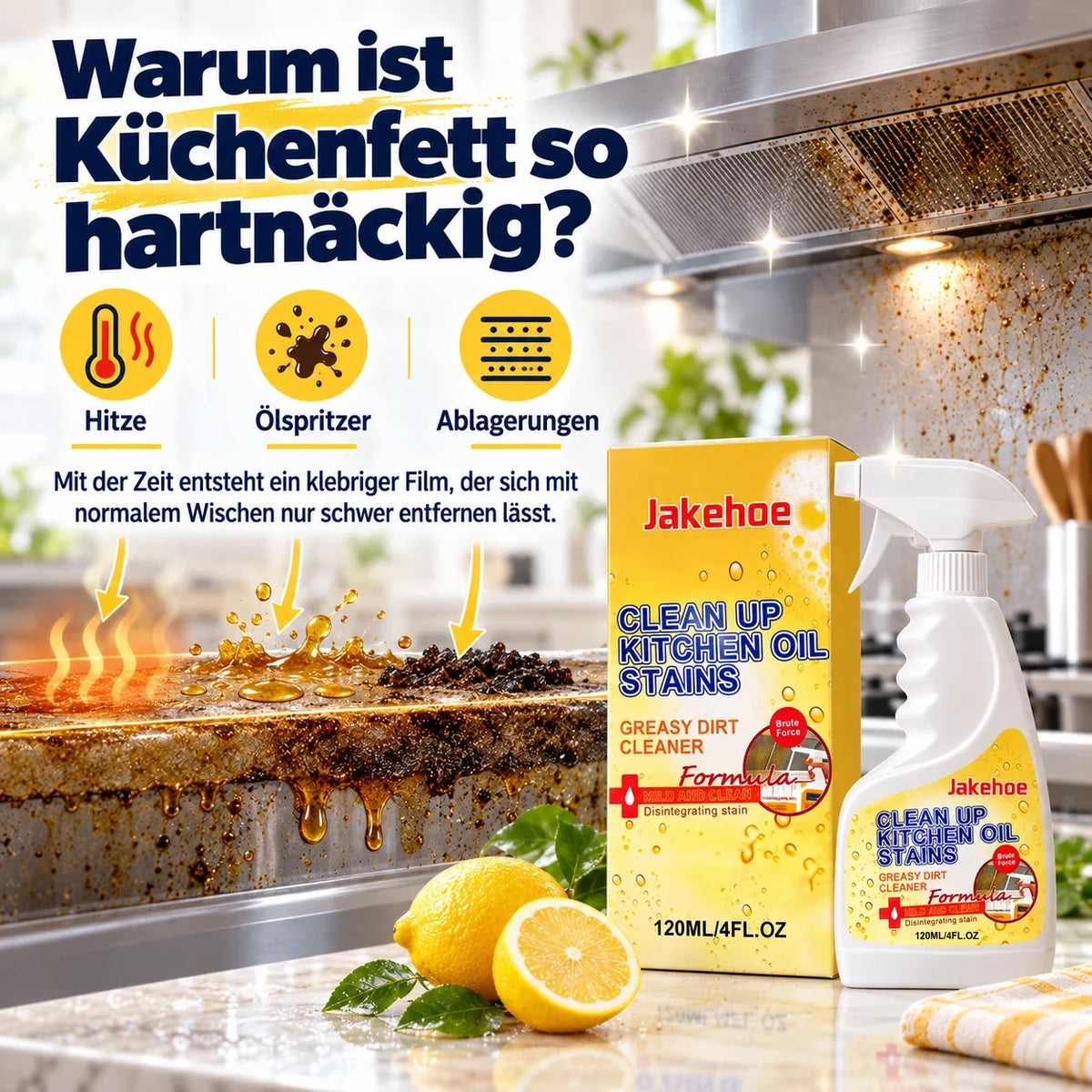 👑LETZTER TAG: 50 % RABATT⏰ – Küchen-Fettlöser gegen hartnäckige Öl- & Fettflecken