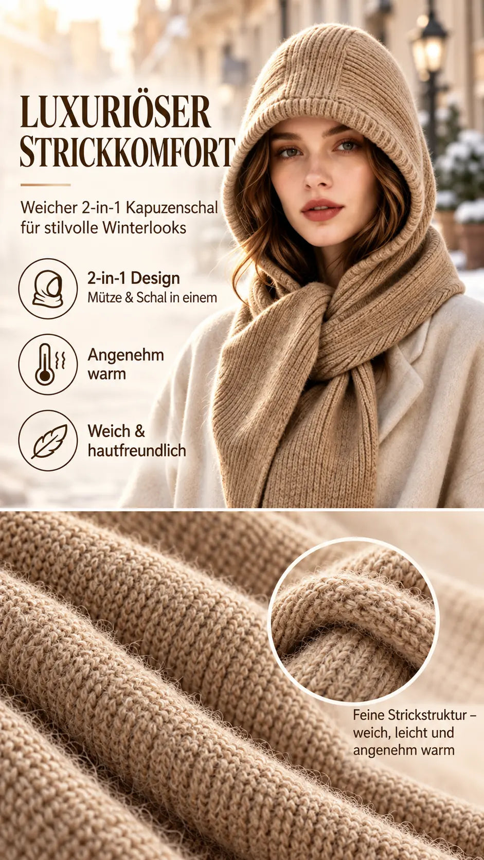 ✨ LETZTER TAG – 49 % RABATT 🔥❄️ Luxuriöser Damen-Kapuzenschal aus weichem Premium-Strick – Kaschmir-Gefühl & eleganter Winter-Look für jeden Anlass