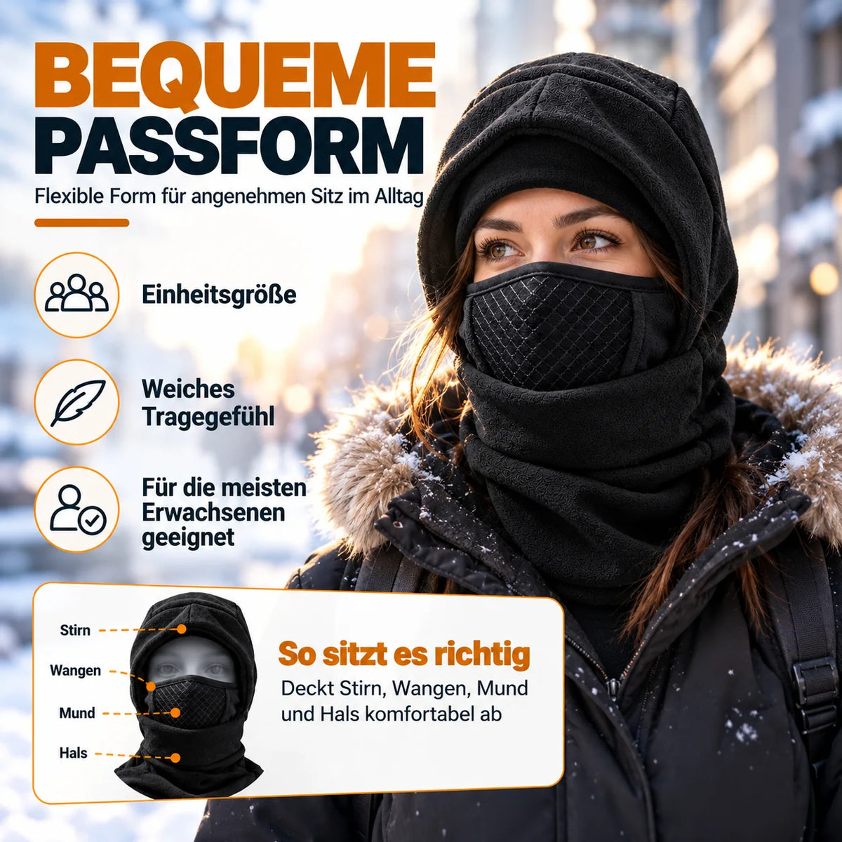 ✨❄️ 3-in-1 Thermo-Sturmhaube mit Fleece – Warme Kapuze mit Gesichtsmaske & Halswärmer für kalte Wintertage