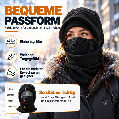 ✨❄️ 3-in-1 Thermo-Sturmhaube mit Fleece – Warme Kapuze mit Gesichtsmaske & Halswärmer für kalte Wintertage