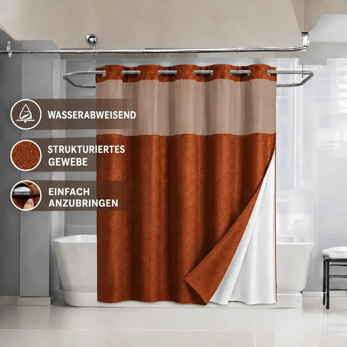 Duschvorhang ohne Haken – Braun