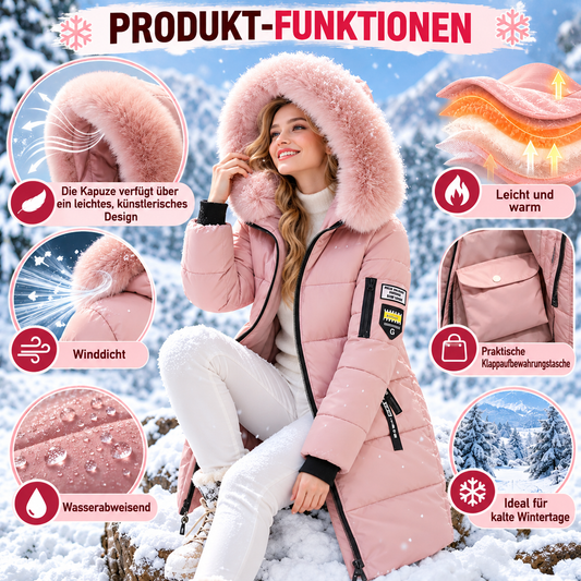 🚚 Schnelle Lieferung: 2–5 Werktage ❄️ Warmer Damen-Daunenmantel mit Kapuze und abnehmbarem Kunstfellkragen