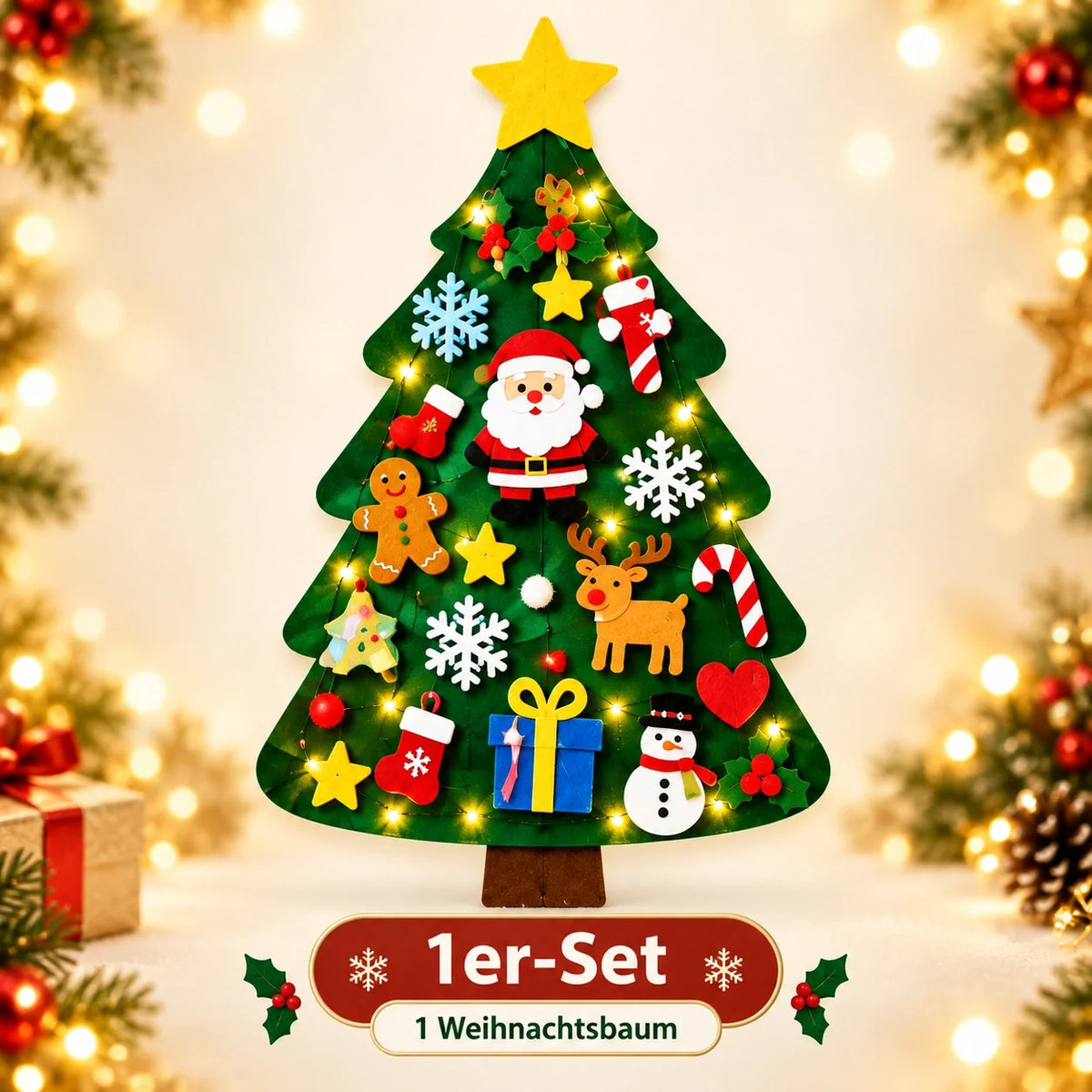 🔥 Heute BIS ZU 58 % RABATT | Filz-Weihnachtsbaum zum Selbstgestalten für Kinder mit LED-Lichtern