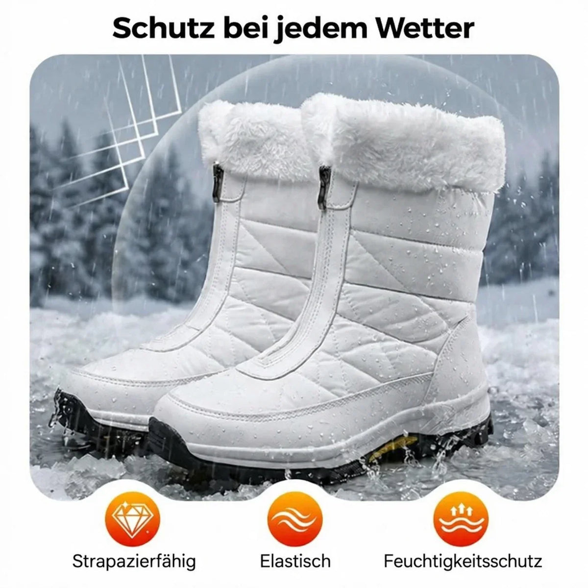 Bottes de neige chaudes et antidérapantes pour femme avec fermeture éclair