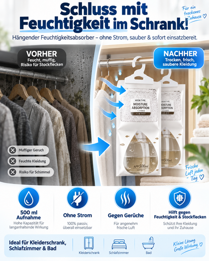 🔥 LETZTER TAG: BIS ZU 52 % RABATT💧 Hängender Luftentfeuchter ohne Strom – Feuchtigkeitsabsorber mit 500 ml Auffangbeutel