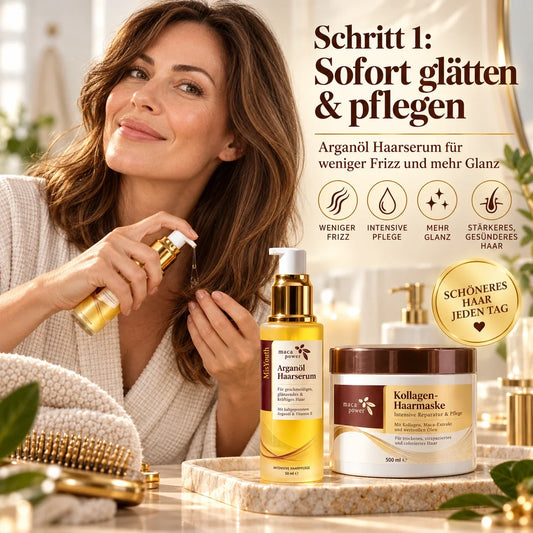 ⏰LETZTER TAG: BIS ZU 70 % RABATT 🔥 2-teiliges Haarpflege-Set mit Arganöl-Haarserum (50 ml) + Kollagen-Haarmaske (500 ml) – Für trockenes Haar, weniger Frizz und mehr Glanz