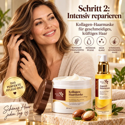 ⏰LETZTER TAG: BIS ZU 70 % RABATT 🔥 2-teiliges Haarpflege-Set mit Arganöl-Haarserum (50 ml) + Kollagen-Haarmaske (500 ml) – Für trockenes Haar, weniger Frizz und mehr Glanz