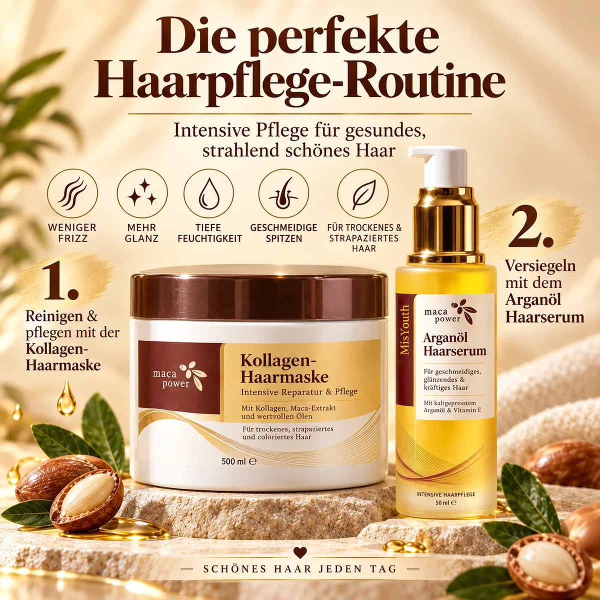⏰LETZTER TAG: BIS ZU 70 % RABATT 🔥 2-teiliges Haarpflege-Set mit Arganöl-Haarserum (50 ml) + Kollagen-Haarmaske (500 ml) – Für trockenes Haar, weniger Frizz und mehr Glanz