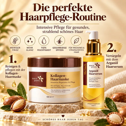 ⏰LETZTER TAG: BIS ZU 70 % RABATT 🔥 2-teiliges Haarpflege-Set mit Arganöl-Haarserum (50 ml) + Kollagen-Haarmaske (500 ml) – Für trockenes Haar, weniger Frizz und mehr Glanz