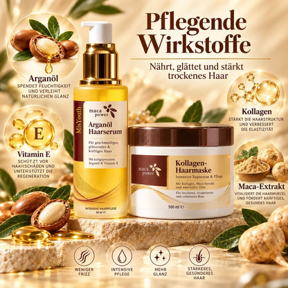 ⏰LETZTER TAG: BIS ZU 70 % RABATT 🔥 2-teiliges Haarpflege-Set mit Arganöl-Haarserum (50 ml) + Kollagen-Haarmaske (500 ml) – Für trockenes Haar, weniger Frizz und mehr Glanz