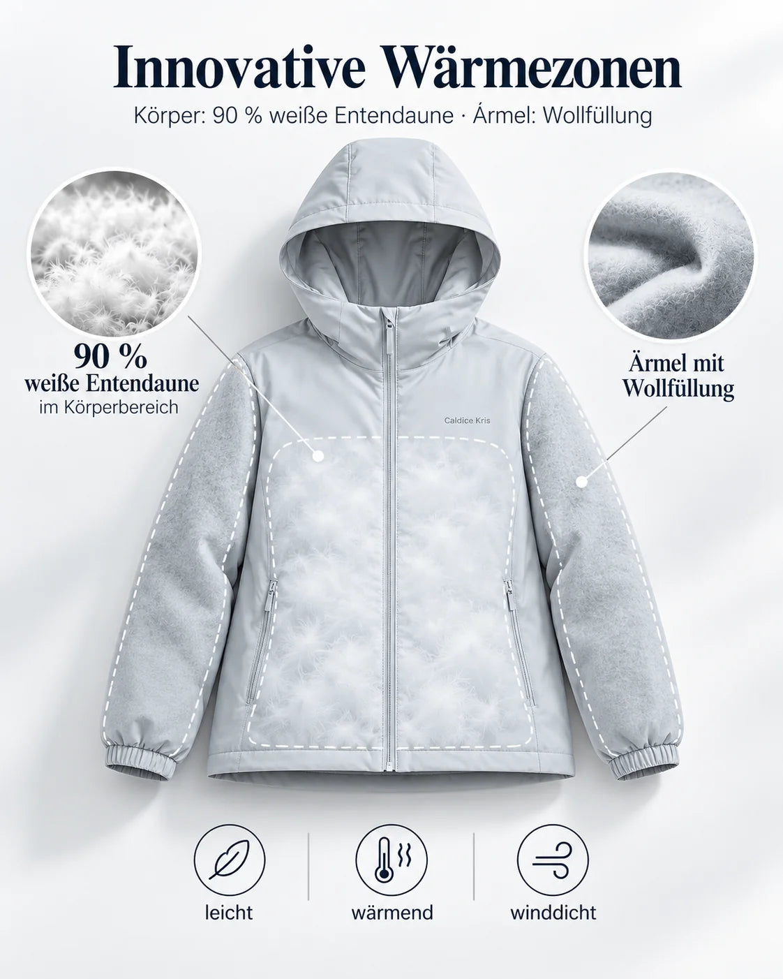 ⚡ LETZTER TAG – 49 % RABATT❄️ Leichte Damen-Daunenjacke mit Kapuze – 90 % Entendaunen & kuschelige Wollfüllung