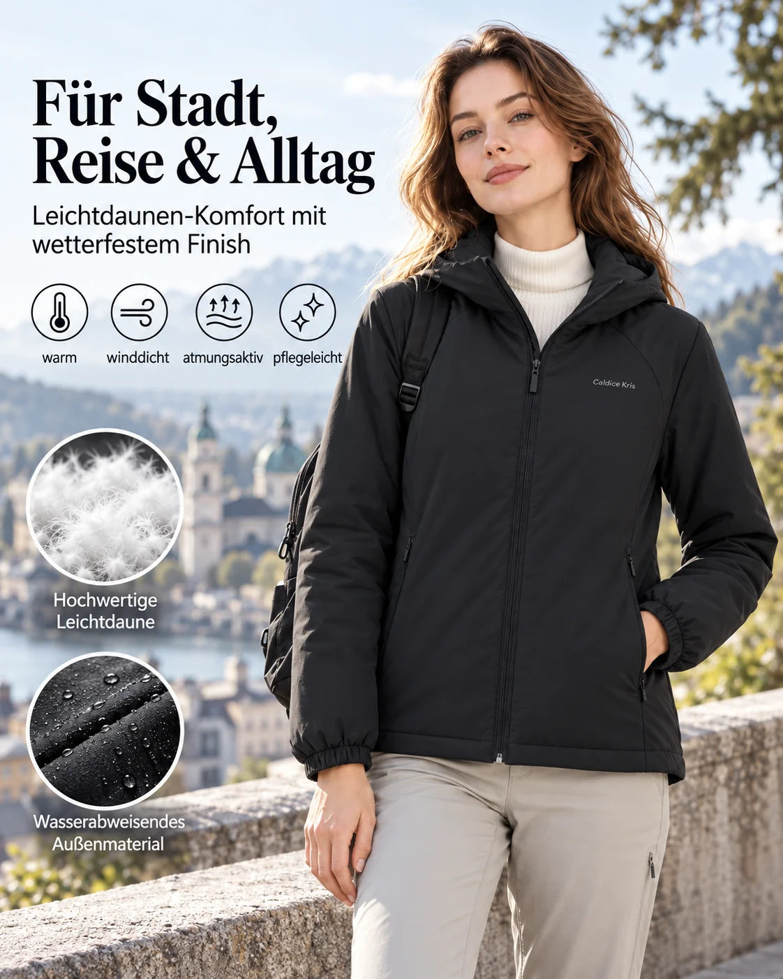 ⚡ LETZTER TAG – 49 % RABATT❄️ Leichte Damen-Daunenjacke mit Kapuze – 90 % Entendaunen & kuschelige Wollfüllung