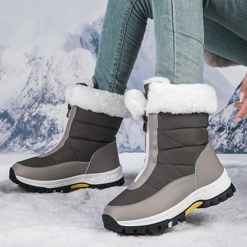 Bottes de neige chaudes et antidérapantes pour femme avec fermeture éclair