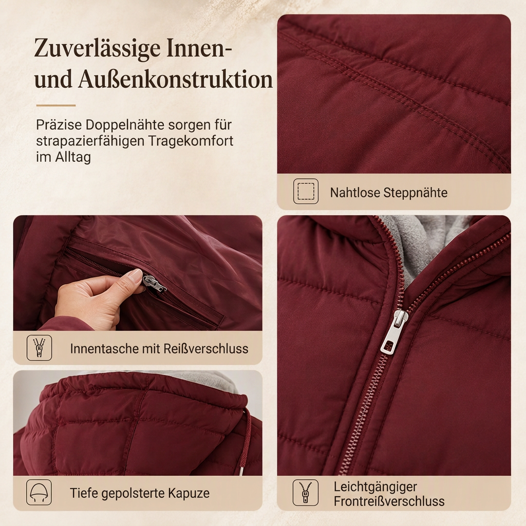 👑🎉50%Rabatt!!!🛍️✨Schmal geschnittener langer gesteppter Kapuzenmantel in einfarbiger Ausführung mit Taschen für den Winter