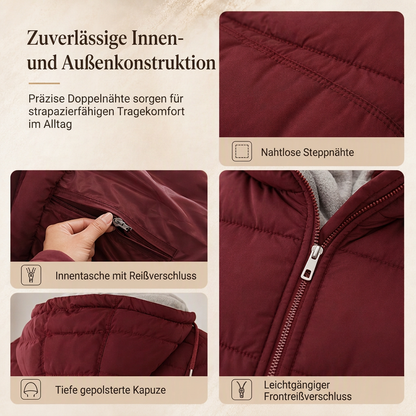 👑🎉50%Rabatt!!!🛍️✨Schmal geschnittener langer gesteppter Kapuzenmantel in einfarbiger Ausführung mit Taschen für den Winter