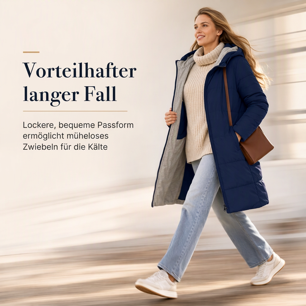 👑🎉50%Rabatt!!!🛍️✨Schmal geschnittener langer gesteppter Kapuzenmantel in einfarbiger Ausführung mit Taschen für den Winter