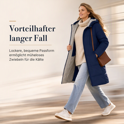 👑🎉50%Rabatt!!!🛍️✨Schmal geschnittener langer gesteppter Kapuzenmantel in einfarbiger Ausführung mit Taschen für den Winter