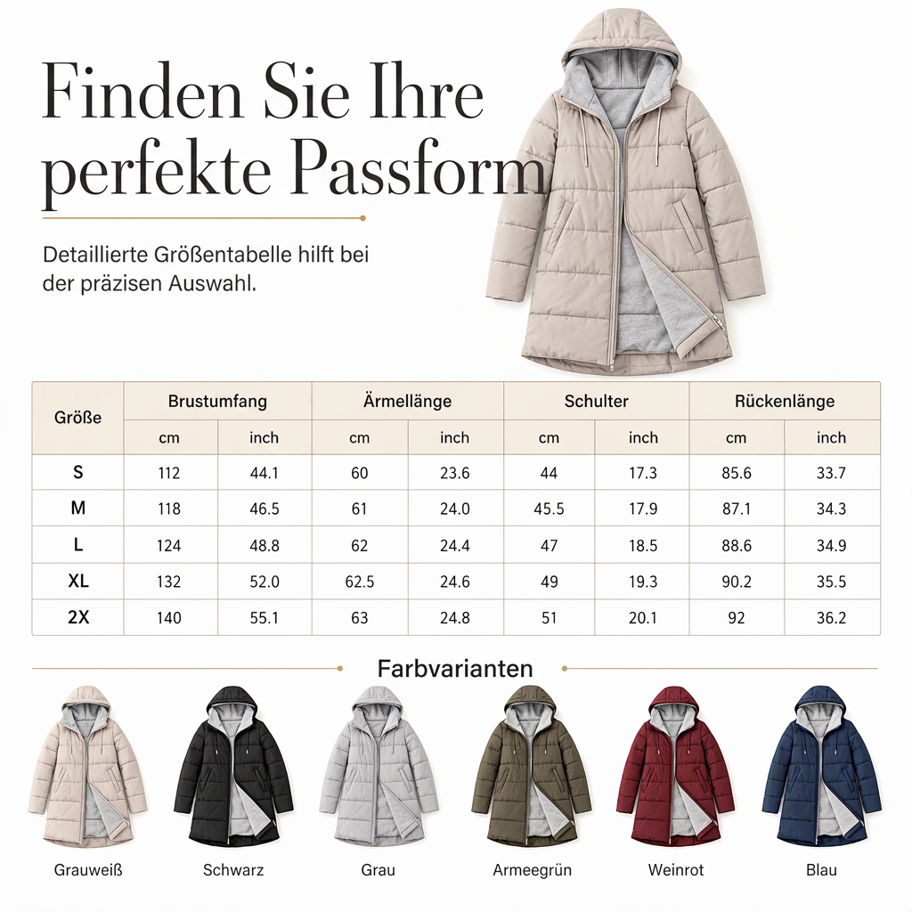 👑🎉50%Rabatt!!!🛍️✨Schmal geschnittener langer gesteppter Kapuzenmantel in einfarbiger Ausführung mit Taschen für den Winter