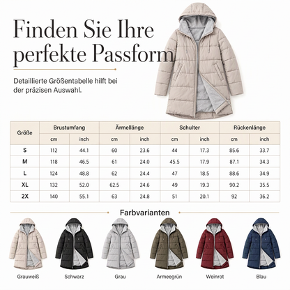 👑🎉50%Rabatt!!!🛍️✨Schmal geschnittener langer gesteppter Kapuzenmantel in einfarbiger Ausführung mit Taschen für den Winter