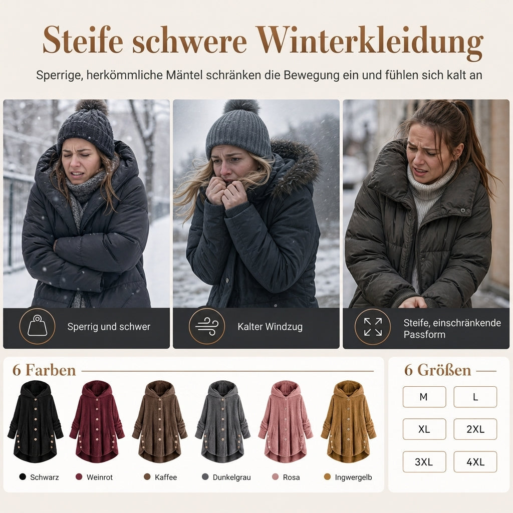 📢🎉50%Rabatt!!!🛍️✨Damen Winter Einfarbiger asymmetrischer Knopf Plüsch Fleece Mantel