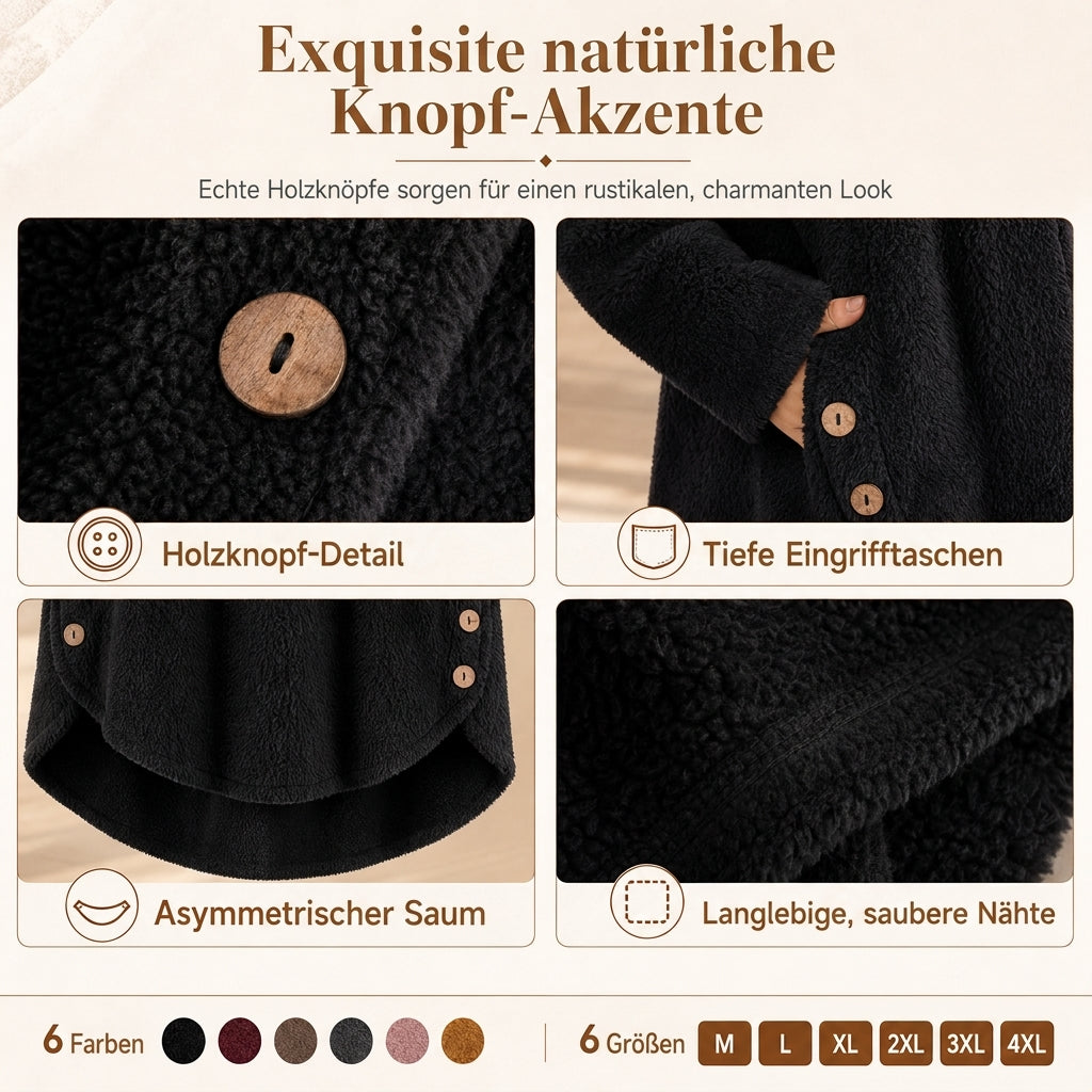📢🎉50%Rabatt!!!🛍️✨Damen Winter Einfarbiger asymmetrischer Knopf Plüsch Fleece Mantel