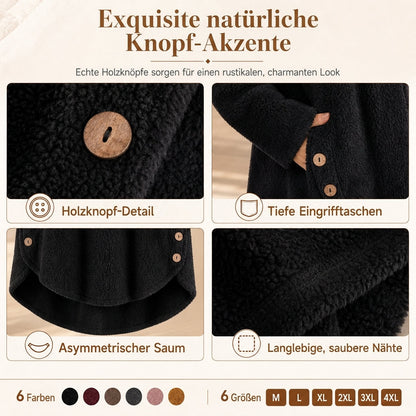 📢🎉50%Rabatt!!!🛍️✨Damen Winter Einfarbiger asymmetrischer Knopf Plüsch Fleece Mantel