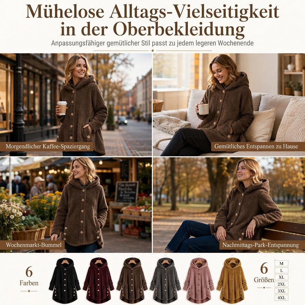 📢🎉50%Rabatt!!!🛍️✨Damen Winter Einfarbiger asymmetrischer Knopf Plüsch Fleece Mantel