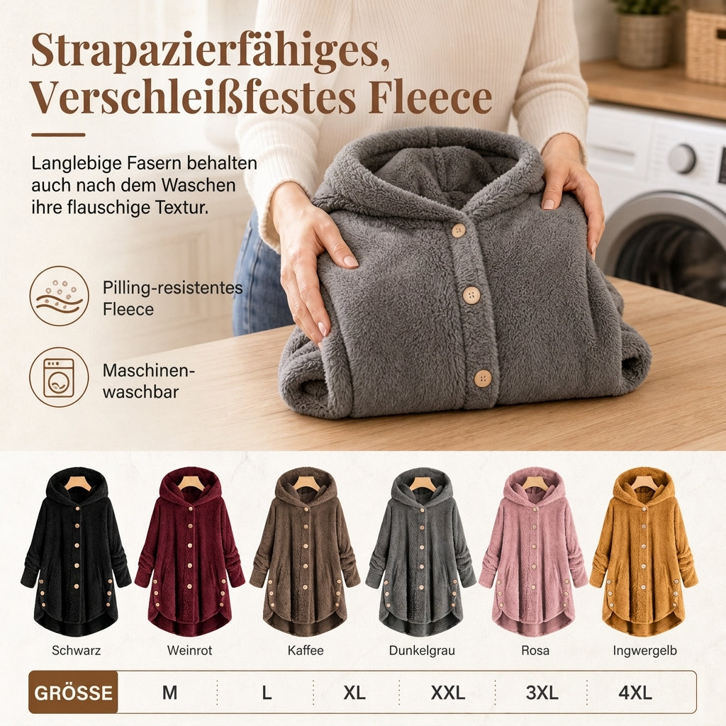 📢🎉50%Rabatt!!!🛍️✨Damen Winter Einfarbiger asymmetrischer Knopf Plüsch Fleece Mantel