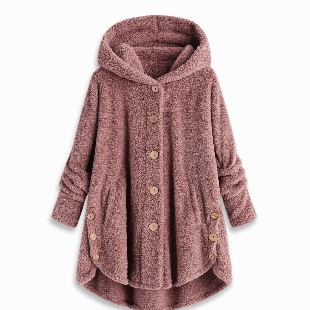 📢🎉50%Rabatt!!!🛍️✨Damen Winter Einfarbiger asymmetrischer Knopf Plüsch Fleece Mantel