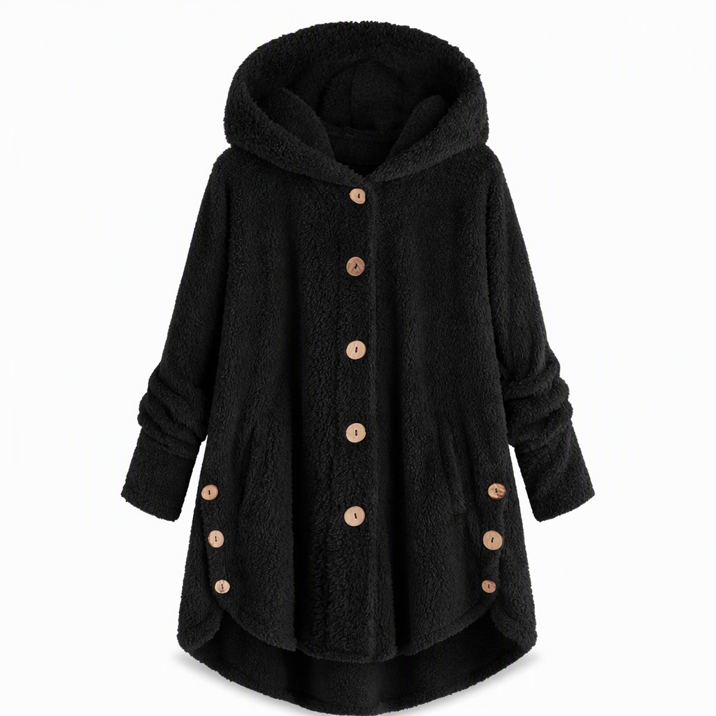 📢🎉50%Rabatt!!!🛍️✨Damen Winter Einfarbiger asymmetrischer Knopf Plüsch Fleece Mantel