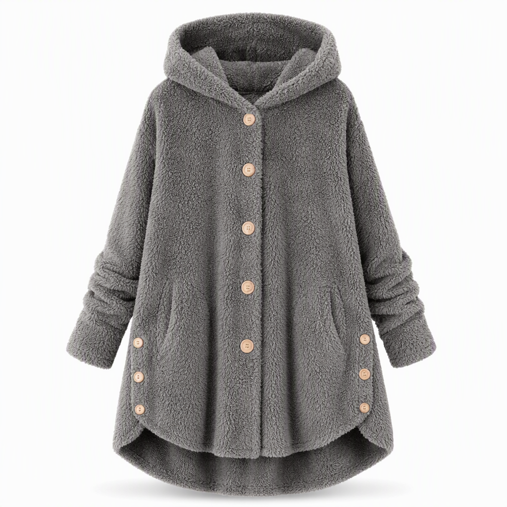 📢🎉50%Rabatt!!!🛍️✨Damen Winter Einfarbiger asymmetrischer Knopf Plüsch Fleece Mantel