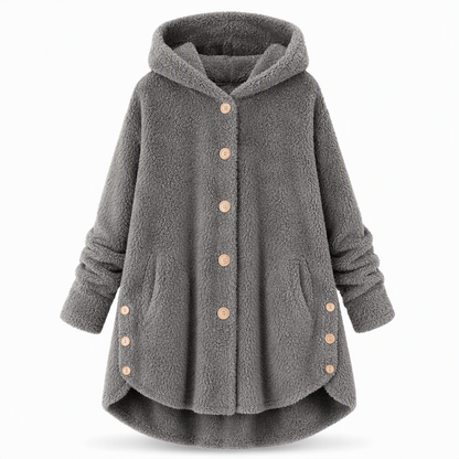 📢🎉50%Rabatt!!!🛍️✨Damen Winter Einfarbiger asymmetrischer Knopf Plüsch Fleece Mantel