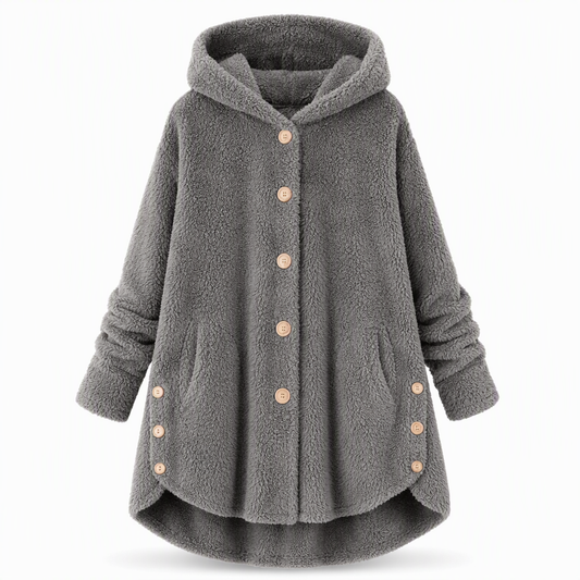 📢🎉50%Rabatt!!!🛍️✨Damen Winter Einfarbiger asymmetrischer Knopf Plüsch Fleece Mantel