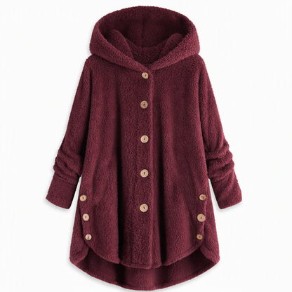 📢🎉50%Rabatt!!!🛍️✨Damen Winter Einfarbiger asymmetrischer Knopf Plüsch Fleece Mantel