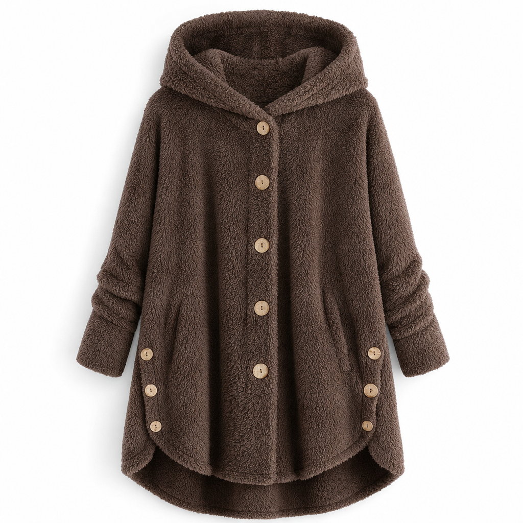📢🎉50%Rabatt!!!🛍️✨Damen Winter Einfarbiger asymmetrischer Knopf Plüsch Fleece Mantel