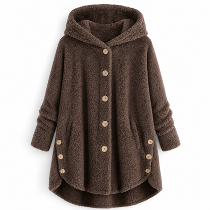 📢🎉50%Rabatt!!!🛍️✨Damen Winter Einfarbiger asymmetrischer Knopf Plüsch Fleece Mantel
