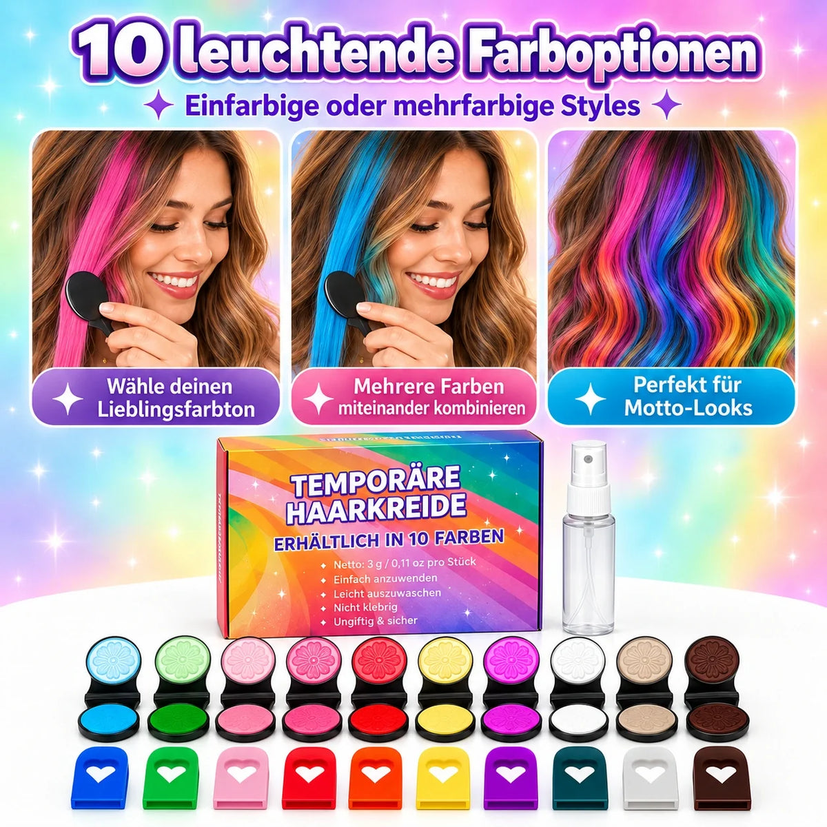 👑🔥 Nur heute: 50 % RABATT 🌈 12-teiliges Set mit temporärer Haarkreide und Applikatoren